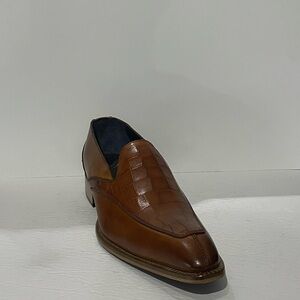 Duca shoes dress slip on cognac Atalian leather point toe gator print